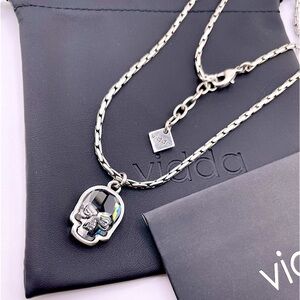 Silver Skull Necklace, Sterling silver plated oat chain necklace